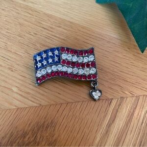 American Flag Rhinestone Jeweled Brooch Pin